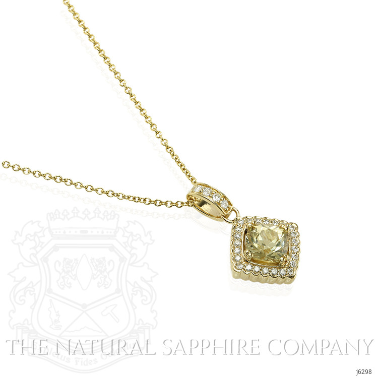 1.65 Ct. Greenish Yellow Sapphire and Natural Diamond Pave Pendant, 14K Yellow Gold